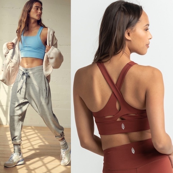 NWT FREE PEOPLE Sports Bra Longline Strappy Crisscross Racerback in Raspberry XS - Picture 3 of 7